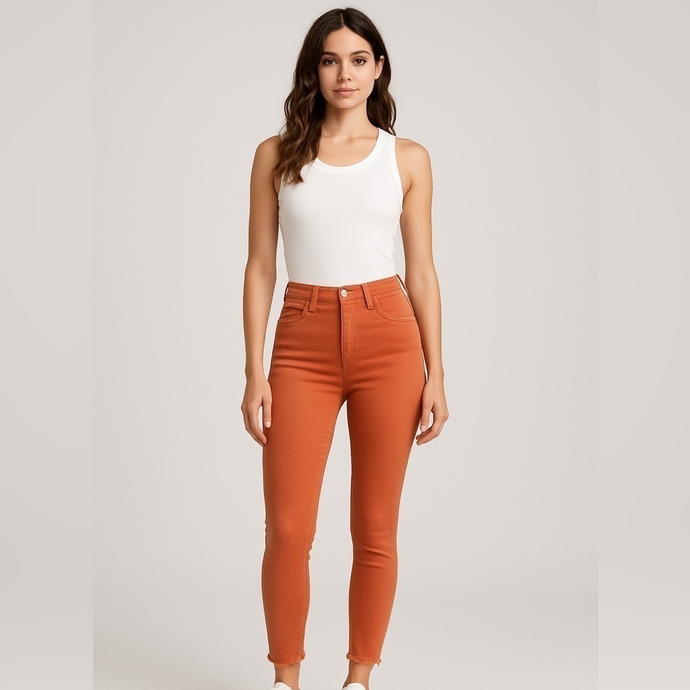 Mona High Rise Tractr Jeans Spanish Vanilla Denim Skinny Crop Fray MSRP $90 (D4) - Picture 2 of 10